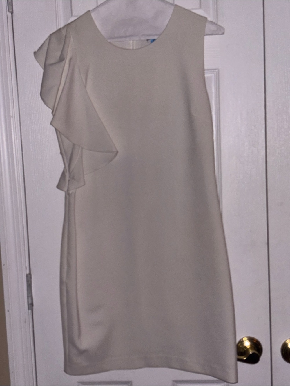 C. Luce Cream One-Shoulder Ruffle Shift Dress